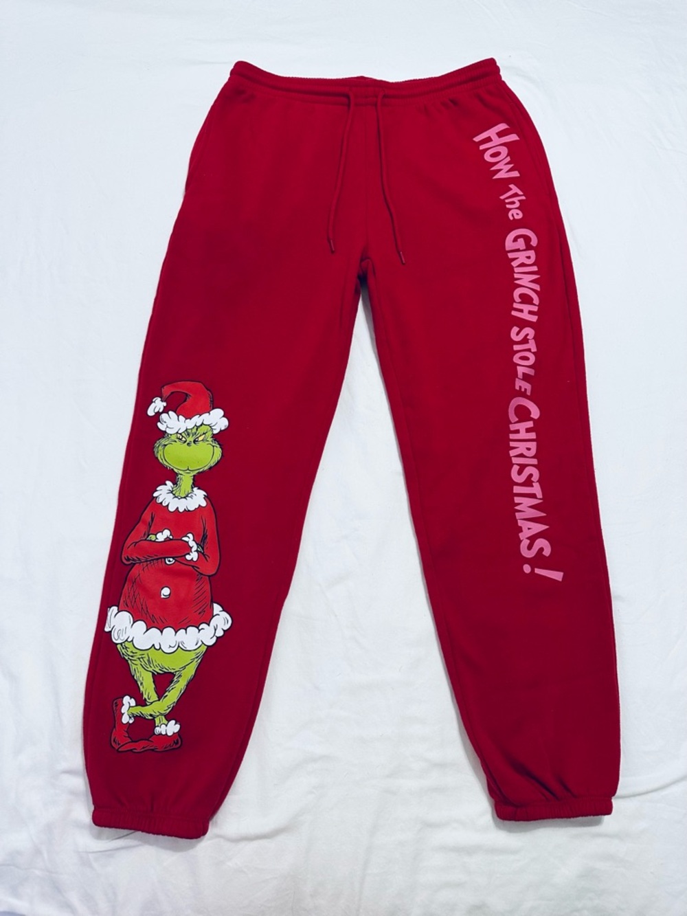 DR SEUSS GRINCH RED CHRISTMAS JOGGER SWEATPANTS WOMENS MEDIUM FLEECE - Picture 3 of 9